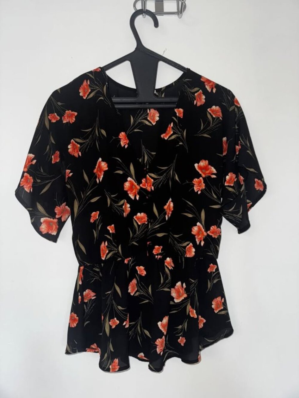 Sienna Sky Black Floral Button Peplum Blouse - Small